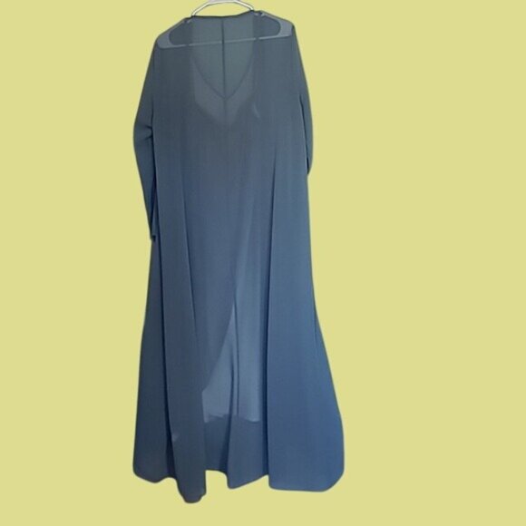 Two-Piece Womens Evening Dress & Sheer Long Overlay Duster V-Neck Embroidered Fl - Picture 5 of 11